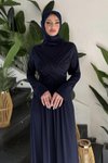 Lacivert Linda Taşlı Abiye Elbise