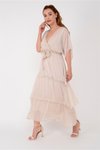 Cream Italian Double-Breasted Long Silk Dress with Belt