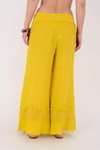 Sarı İtalyan Fisto Detaylı Keten Pantolon