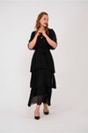 Black Italian Double-Breasted Waist-Tied Long Silk Dress