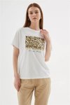 Beyaz Sıfır Yaka Kısa Kollu Baskılı T-shirt