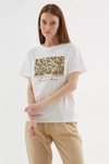 Beyaz Sıfır Yaka Kısa Kollu Baskılı T-shirt