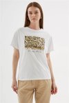 Beyaz Sıfır Yaka Kısa Kollu Baskılı T-shirt