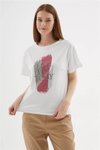 Beyaz Taşlı Baskılı T-shirt
