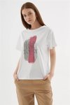 Beyaz Taşlı Baskılı T-shirt