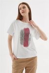 Beyaz Taşlı Baskılı T-shirt
