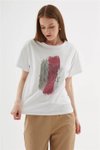 Beyaz Taşlı Baskılı T-shirt