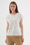 Beyaz Yaprak Desenli T-shirt