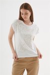 Beyaz Yaprak Desenli T-shirt