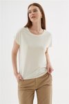 Ekru Bisiklet Yaka Kısa Kollu Bluz