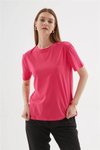 Fuşya Kısa Kollu Sıfır Yaka T-shirt