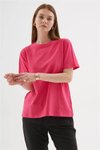 Fuşya Kısa Kollu Sıfır Yaka T-shirt