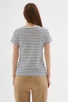 Lacivert Çizgili Yakası İşlemeli T-shirt