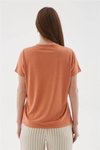 Oranj V Yaka Kısa Kollu Bluz
