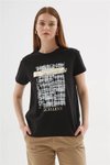 Siyah Sıfır Yaka Baskılı T-shirt