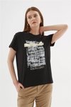 Siyah Sıfır Yaka Baskılı T-shirt