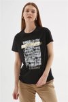 Siyah Sıfır Yaka Baskılı T-shirt