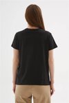 Siyah Sıfır Yaka Baskılı T-shirt