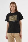 Siyah Sıfır Yaka Kısa Kollu Baskılı T-shirt
