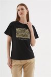 Siyah Sıfır Yaka Kısa Kollu Baskılı T-shirt