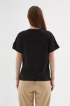 Siyah Sıfır Yaka Kısa Kollu Baskılı T-shirt