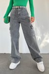 Füme Kargo Cepli Bol Paça Kot Pantolon