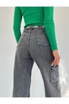 Füme Kargo Cepli Bol Paça Kot Pantolon