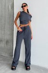 Smoked Summer Asymmetric Neck Blouse and Pants Set