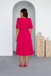 Fuşya Midi Krep Kumaş Fiyonk Detay Göğüs Dekolteli Boy Elbise