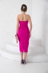 Fuşya Midi Tüylü Otriş Detaylı Kalem Abiye Elbise