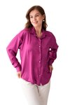 Fuşya Saten Smart Casuel Metal Düğme Detaylı Gömlek
