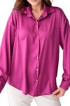 Fuşya Saten Smart Casuel Metal Düğme Detaylı Gömlek