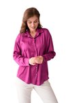 Fuşya Saten Smart Casuel Metal Düğme Detaylı Gömlek