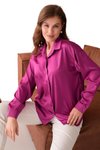 Fuşya Saten Smart Casuel Metal Düğme Detaylı Gömlek