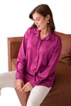 Fuşya Saten Smart Casuel Metal Düğme Detaylı Gömlek