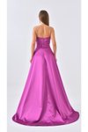 Fuşya Uzun Straplez Yırtmaçlı Saten Abiye Elbise