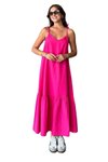 Fuchsia Long Summer Strappy Cotton Poplin Fabric Thin Dress