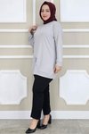 Gri Çiçek Dikme Detaylı Tunik