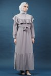 Gri Fırfırlı Tesettür Elbise