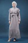 Gri Fırfırlı Tesettür Elbise
