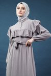 Gri Fırfırlı Tesettür Elbise