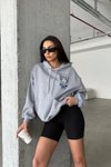Gri İplik Şardonlu Oversize Compact Kafa Baskılı Sweat