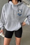 Gri İplik Şardonlu Oversize Compact Kafa Baskılı Sweat
