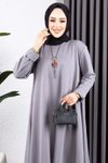 Gri Kolyeli Yırtmaç Detaylı İkili Tesettür Takım