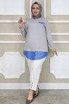 Gri Kot Kombinli Düğme Detaylı Tunik