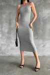 Gri Midi Halter Elbise