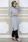 Gri Omuzlardan Kollara Düğme Detay Tunik