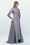 Gri Taş Detaylı Saten Tesettür Abiye Elbise