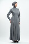 Gri Taş Detaylı Tesettür Abiye Elbise