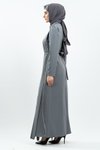 Gri Taş Detaylı Tesettür Abiye Elbise